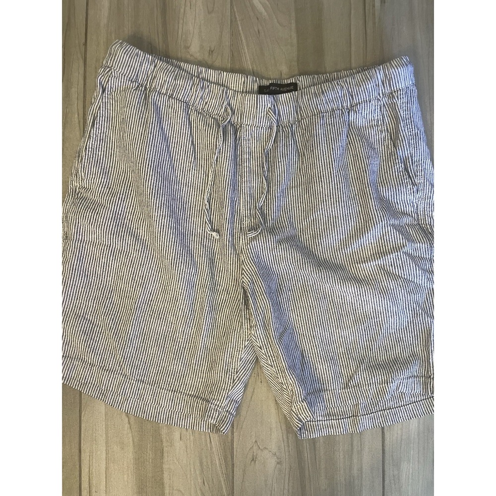 Saks Fifth Avenue Men's Linen Blend Striped Shorts Blue and White Size Large 7"